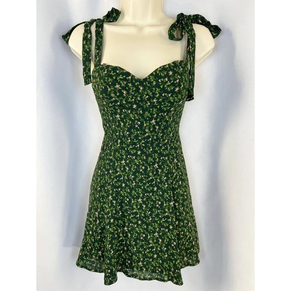 Reformation Niara Boho Tie Straps Smocked Floral Mini Dress In Coriander $218 - Picture 3 of 13